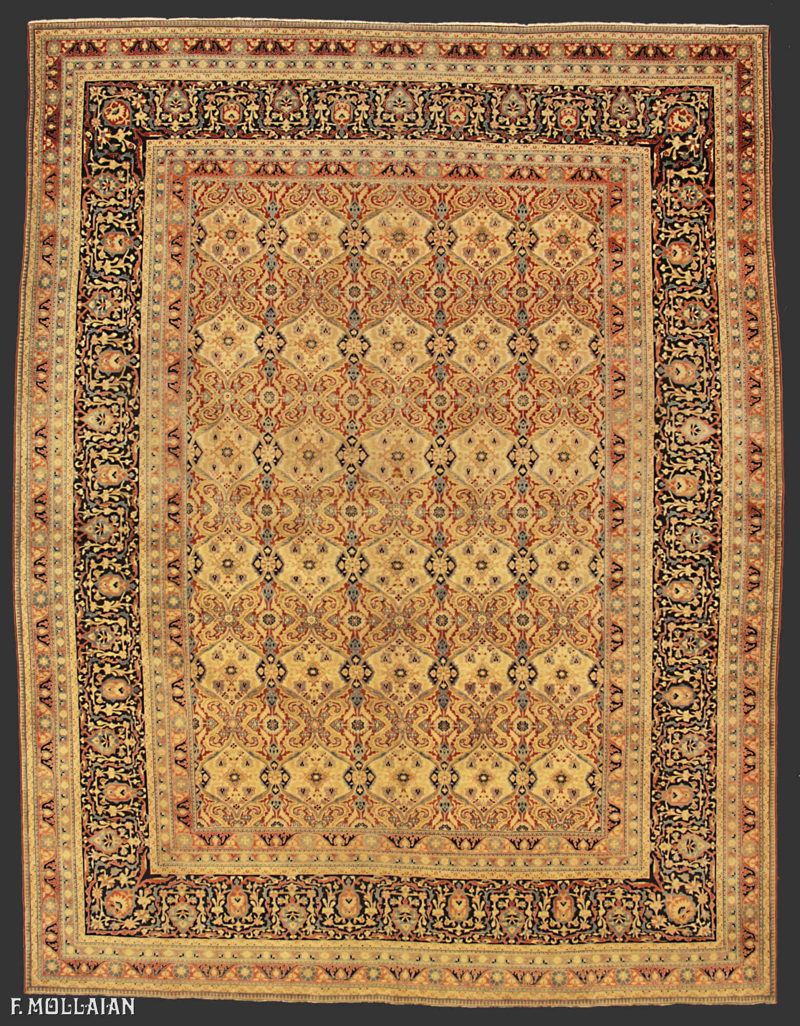 Tapis Persan Antique Kashan Mohtasham n°:84256264